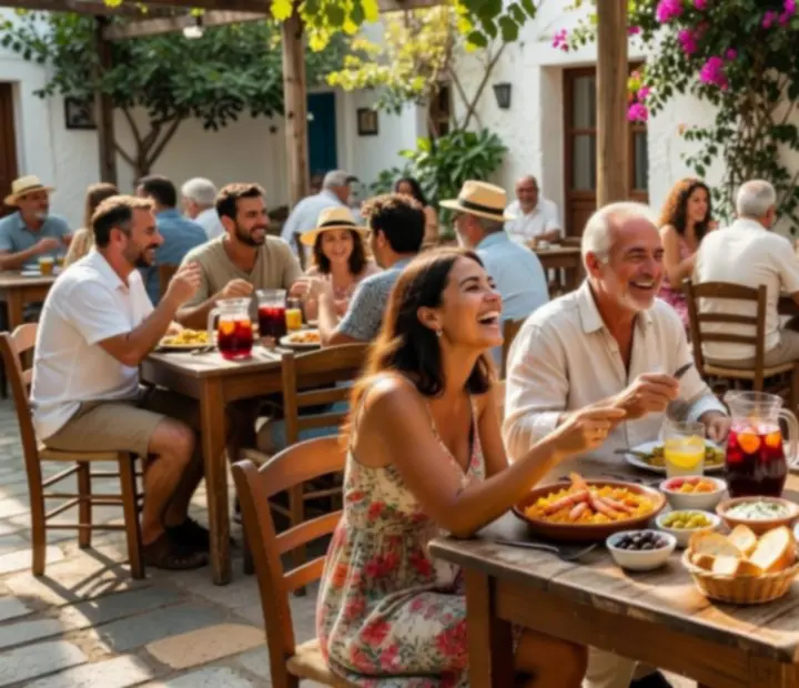 Comensales disfrutando en la terraza soleada del bistró Fichasytenedor